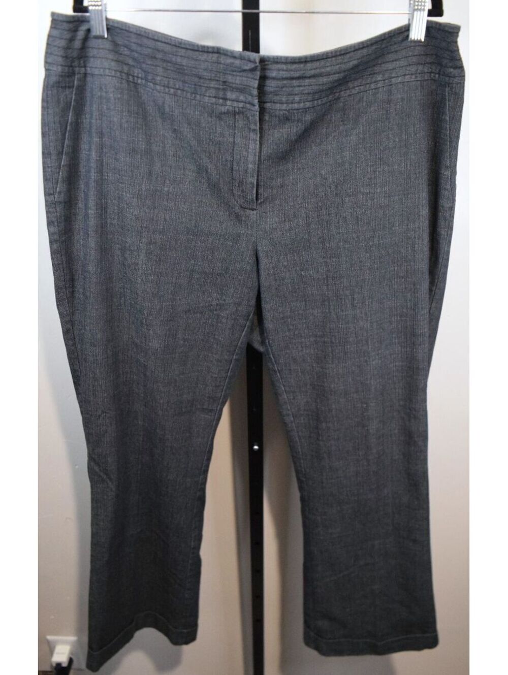 Fashion Bug Womens Gray Chambray Look Straight Leg Trousers Plus Size 18